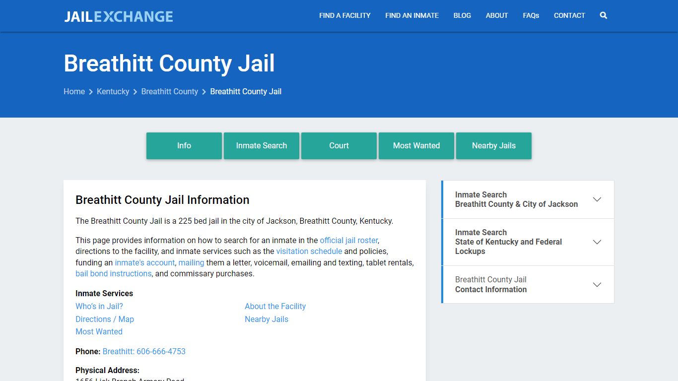 Breathitt County Jail, KY Inmate Search, Information
